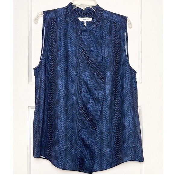 NWT FRAME Silk Snake Print High Neck Draped Cravat Collar Sleeveless Blouse XL - Picture 3 of 10